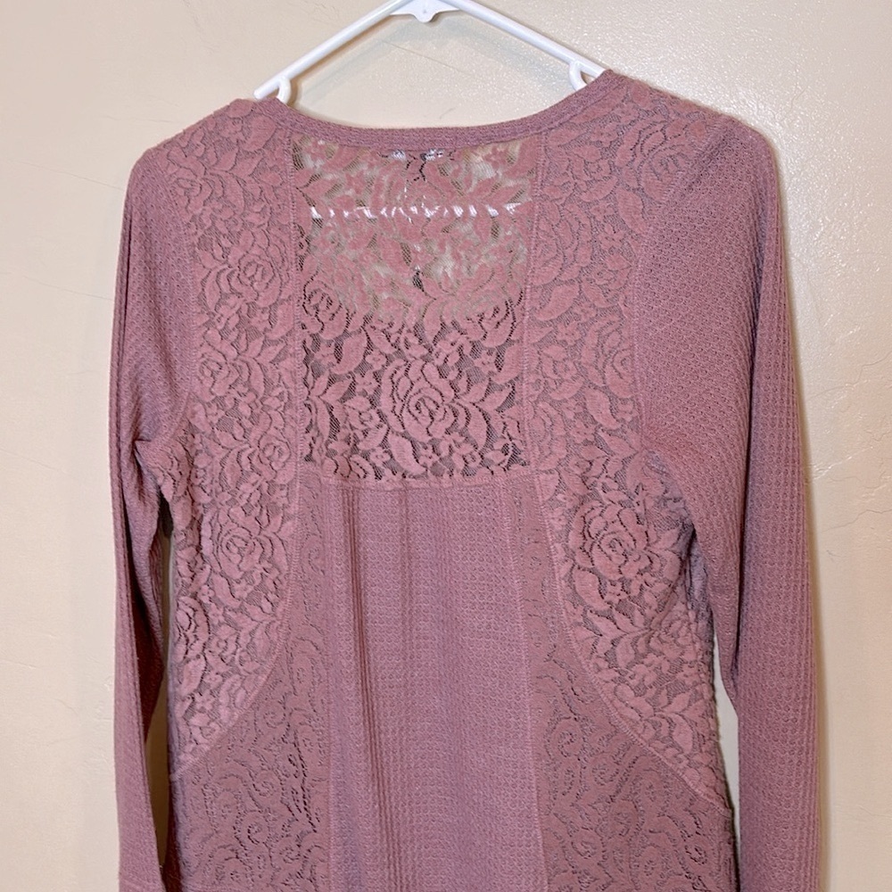 NWT Long sleeve waffle knit with lace trim Dusty Rose Womens Sz M $68 - Picture 9 of 12